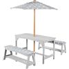 roba Set di sedute per Bambini Picnic +1 Tavolo, 2 Panche, ombrellone e Cuscini - per Esterno e Giardino - Resistente alle Intemperie - Motivo con Stelline - Legno Grigio