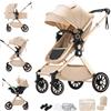 Shineey Passeggino 3 Pezzi Carrozzina Neonatale Pieghevole con Gondola, Pneumatici in Gomma e Sistema da Viaggio, Inclusi Adaptateurs e Accessori (U9-X-BEIGE, U9-X)