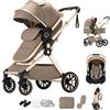 Shineey Passeggino 3 pezzi Carrozzina Ovetto Schienale Regolabile Completamente Reclinabile passeggino 3 in 1Grandi Ruote pneumatici in gomma,passeggino combinato (U9-X BROWN, U9-X)
