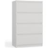 CDF Cassettiera 4 Cassetti in Laminato Senza Maniglie Mobiletto da Camera, Letto o Soggiorno Mobile Moderno Cassettiera Mobiletto con Cassetti Armadio Cameretta Bianco 34,5x60x97,5 cm