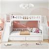 Moimhear Lettino 90 x 200/140 x 200 cm, letto a castello in legno massello con scivolo e ripiano con gradini di sicurezza, con rete a doghe (Bianco, con cassetti)