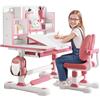 toilmua Set di scrivania e sedia per bambini con scrivania inclinabile (50 gradi), altezza regolabile per bambini, set di tavolo ergonomico extra large con cassetto portaoggetti, supporto per libri