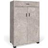 eacommerce | Scarpiera 4 ripiani, 2 ante, 1 cassetto | Legno melaminico, 63x33x95H cm | Ripiani inclinati, piedini in ABS | Organizzazione scarpe salvaspazio (Cemento)