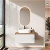 Planetmöbel Arisa - Set di mobili da bagno, composto da lavandino da 80 cm con mobiletto alla base in oro rovere bianco (con nervature) con specchio LED, lavabo da 55 cm bianco, incluso sifone