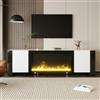 boorbin Mobile basso per TV con camino elettrico, effetto fiamma, senza funzione di riscaldamento, alta luminosità, colore abbinato (bianco e nero, 165 x 32 x 55 cm)