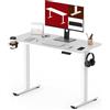 SANODESK Scrivania Regolabile in Altezza con Piano Completo - Inclusi 4 Accessori: Portabicchieri, Gancio, Contenitore e Gestione Cavi, con Funzione di Memoria, per Ufficio e Tempo Libero