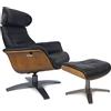 MND MY NEW DESIGN Vega - Poltrona relax e poggiapiedi in rovere naturale, pelle nera