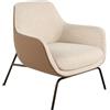 AC ANGEL CERDÁ Angel Cerdá - Poltrona Design Moderno Rivestita in Tessuto Crema ed Ecopelle Marrone | Design Avvolgente e Confortevole | Struttura in Acciaio Nero | Design per Salotto | 77 x 76 x 84 cm