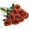 IUKnot Rose artificiali, 10 pezzi, bouquet di fiori aperti, finto rosa, per matrimonio e bouquet da sposa, centrotavola, fiori finti in seta sintetica (arancione bruciato)