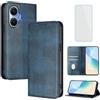 OUEAYIEN Cover per Xiaomi Poco F7 Custodia a Libro con Vetro Temperato Blu | Blocco RFID,Antiurto,Pelle Portafoglio Case,Porta Carte,Supporto Stand,Vintage Flip Custodia per Poco F 7 PocoF7