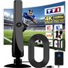 Gresophony Antenna TV Interna, Antenna TV Interna Esterna HDTV con Amplificatore di Segnale, Cavo Coassiale 3M, Supporto HD/4K/1080, Adatta per La Ricezione di Canali Locali