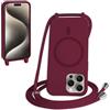 FMPCUON FNPCUON Cover Magnetica Silicone per iPhone 16 Pro Max con Cordino,Compatibile con MagSafe,Custodia con Laccio Collana Tracolla Collo Sottile TPU Antiurto Protettiva Case con Corda.Rosso
