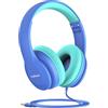 JoySpark Cuffie cablate per bambini, limite di volume 85 dB, cuffie per bambini da 3,5 mm con cavo, regolabili, suono stereo, pieghevoli, per la scuola, blu