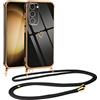 Vauki Cover con Cordino per Samsung Galaxy S23+, Carina Motivo Cuore Custodia con Collana, Antiurto Ultra Silicone TPU Morbida e Sottile Catena per Cellulare Case per Samsung S23 Plus, Nero