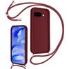 Coalbooliy Cover per Google Pixel 9a 5G con Cordino per Cellulare, Custodia Silicone con Regolabile Collana Sottile Morbida Case Protezione della fotocamera Antiurto con Necklace, Bordeaux