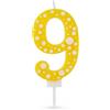BRILY Candela Compleanno con Pois, Paraffina, 12,5 cm, Fiamma Stabile (giallo 9)
