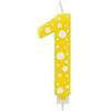 BRILY Candela Compleanno con Pois, Paraffina, 12,5 cm, Fiamma Stabile (giallo 1)