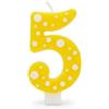 BRILY Candela Compleanno con Pois, Paraffina, 12,5 cm, Fiamma Stabile (giallo 5)