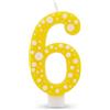 BRILY Candela Compleanno con Pois, Paraffina, 12,5 cm, Fiamma Stabile (giallo 6)