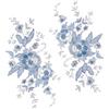 letsinstyle 2 Pezzo di Tessuto in Pizzo con Fiori Ricamati in 3D e Perline, Toppe da Cucire con Perle, Applicazioni Blu, Abbellimenti, Toppa Floreale per Abiti da Sposa Fai da Te