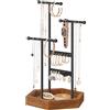 SONGMICS Espositore Portagioie, Porta Collane e Orecchini, 4 Partizioni, Supporto per Gioielli, in Metallo, Supporto per Bracciali Anelli, Idea Regalo, Nero e Marrone Caramello JJS03CB