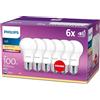 Philips Lighting Philips LED Lampadine a Goccia, E27, 13W Equivalenti A 100W, Luce Bianca Calda, 6 Pezzi [Classe di efficienza energetica E]