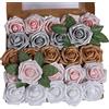 Ruiuzioong Fiori Artificiali Rosa 25pcs Reale Cercando Rose Finte con Gambo per Matrimonio Fai da Te Mazzi Centrotavola Disposizione Partito Casa Arredamento (25 Pezzi, 5 colori + cipria)
