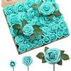 Ruiuzioong Fiori Artificiali Rosa 25pcs Reale Cercando Rose Finte con Gambo per Matrimonio Fai da Te Mazzi Centrotavola Disposizione Partito Casa Arredamento (25 Pezzi, Blu tiffany)