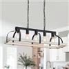 WUZUPS 5 lampadari in metallo leggero imitazione venature del legno lineare lampada a sospensione illuminazione a soffitto rustico rubinetto cucina isola sala da pranzo attacco E27 nero e bianco