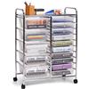 KOMFOTTEU Carrello con 15 Cassetti Impilabile per Archiviazione, Carrello Ausiliario con Ruote Bloccabili, Carrello Organizzatore con Struttura in Metallo, per Ufficio, Bagno, Salone (15 Cassetti