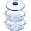 Pyrex - Doppio cestello vapore 20cm e coperchio con manopola - Cottura a vapore - Vetro borosilicato - Made in France (2 cestelli vapori), ALB238-LOG