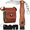 Amexo Coltello per Funghi, Portatile Coltello da Funghi con Spazzola, Acciaio Inox Coltellino Funghi con Sacco di Raccolta, Coltellino Funghi Richiudibile con Bussola per la Raccolta dei Funghi,Verde