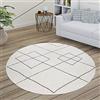 Paco Home Tappeto per soggiorno a rombi scandinavi, moderno, bianco, vari design e misure, Dimensione:Ø 120 cm tondo, Colore:Bianco
