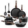 Kitchen Academy Set di Pentole e Padelle a Induzione 12 Pezzi Nero | Set di Pentole con Rivestimento in Granito e Coperchi in Vetro, Adatte a Induzione, Pentole e Padelle in Alluminio