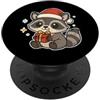 raccoon winter santa hat cute animal sno Inverno procione carino con cappello di Babbo Natale PopSockets PopGrip Adesivo