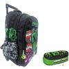 PRESTIGE & DELUXE Zaino Scuola compatibile con Minecraft Tondo 3 Scomparti zip per bambini primaria media + astuccio ovale zip