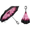 BRATY DECORATIONS Ombrello Rovescio, Ombrello Innovativo, Ombrello Doppio Strato, Ombrello Rovesciato con Manico a C (Fiore di rosa)