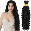 Silk-co Extension Capelli Veri per Boho Braids No Weft Bulk Tessitura Matassa Ricci Deep Wave 60cm 110g Set da 3packs #1B Nero Naturale