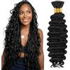 Silk-co Extension Capelli Veri per Boho Braids No Weft Bulk Tessitura Matassa Ricci Water Wave 40cm 110g Set da 3packs #1B Nero Naturale