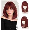 RUWISS Dritto Rosso Rame Bob Parrucche con Frange，35cm Spalla Lunghezza Parrucca per Donna Charming Bob con Bangs Fibra Sintética Resistente per Uso