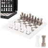 MARBLE RANGE Set di scacchi in marmo per adulti, 25,4 cm, fatto a mano, bianco e oceanico, gioco da tavolo con 32 pezzi di scacchi, 2 regine extra e scatola portaoggetti, gioco da viaggio di lusso