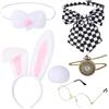 taonganui Set di 6 cerchietti per capelli con orecchie di coniglio, in peluche, con papillon, orologio da tasca, accessori per feste di Pasqua, Halloween, feste a tema