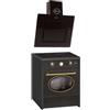 GURARI GCH E 612 BL R + GCH S 155 60 BL Prime, fornello a induzione retrò 60 cm, Range Coocker 60 l, nero + cappa aspirante, cappa da parete, cappuccio senza testa, 60 cm, vetro nero, scarico