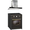 GURARI GCH E 612 BL r + GCH F 462 IS 6 Prime, fornello a induzione retrò 60 cm, Range Coocker 60 l, nero + cappa aspirante, cappa da parete 60 cm, 1000 m3/h, in acciaio inox, cappa di scarico