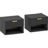 HOMCOM Set da 2 comodini sospesi, comodini da parete con cassetto e nicchia, moderno, 40x34x29cm, nero | Aosom Italy