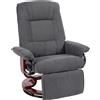 HOMCOM Poltrona relax reclinabile poggiapiedi regolabile girevole 360° base in legno tessuto effetto lino grigio | Aosom Italy