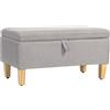 HOMCOM Panca contenitore, panca a fine letto, poggiapiedi imbottito in lino con gambe in legno di gomma, 71x37x36cm, grigio chiaro | Aosom Italy