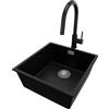PRIMAGRAN Lavandino da Cucina Nero 46x47cm, Lavello in Granito a 1 vasca + Rubinetto 40x20cm + Set di accessori, Lavabo da Cucina Incasso al Mobile 50cm - London Slim S225