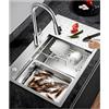 AIVANOTO Lavello da cucina in acciaio inox 304, 60 x 50 cm, con tagliere, scolapiatti, tubo di scarico, lavello da cucina argentato, grande lavello singolo