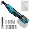 Roadtime Chiave a cricchetto a batteria da 3/8, compatibile con batteria Makita da 18 V (senza batteria), 80 Nm, cricchetto elettrico brushless con adattatore da 1/4, asta di prolunga e 7 bussole